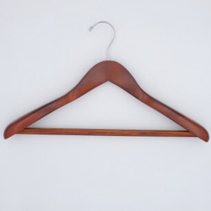 Wholesale 45cm Oak Wooden Leather Jacket Hanger in Brown color